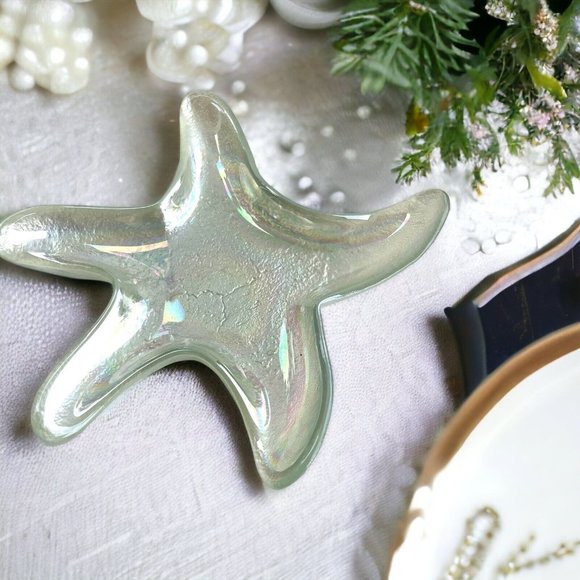 StarFish Trinket Dish Art Glass  Dish Plate Treasure Keeper Decor Ocean Seashell - Picture 2 of 9